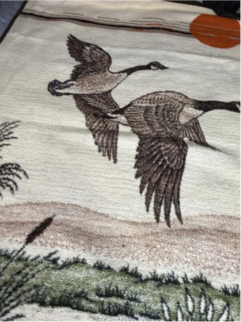 Vintage Biederlack Throw Blanket Reversible Ducks Geese Sunset Camp Retro 72x56